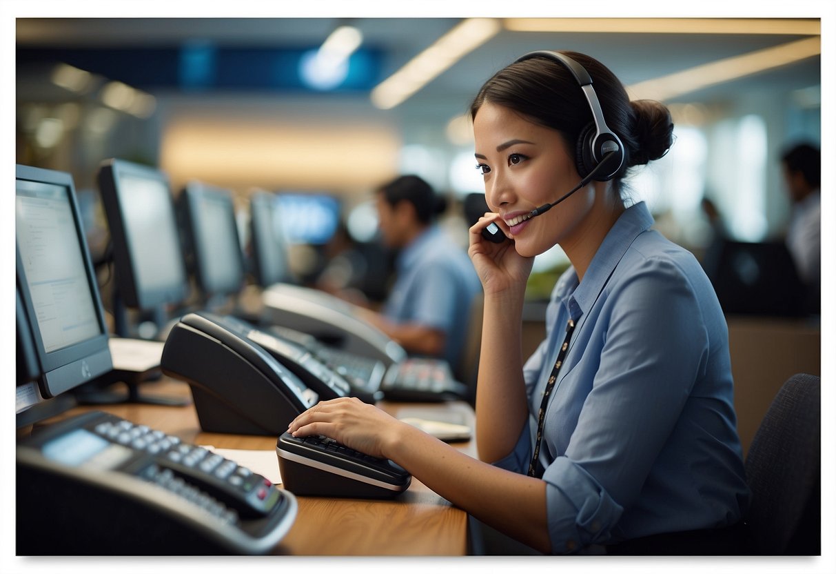 A customer service representative answering inquiries about American Express in Singapore