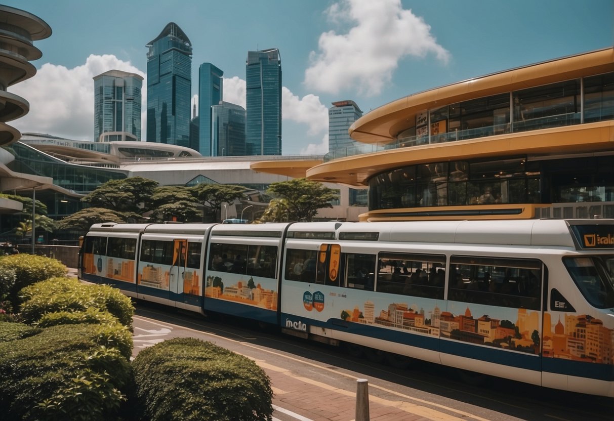 A bustling cityscape with iconic landmarks and vibrant street scenes in Ecco Singapore