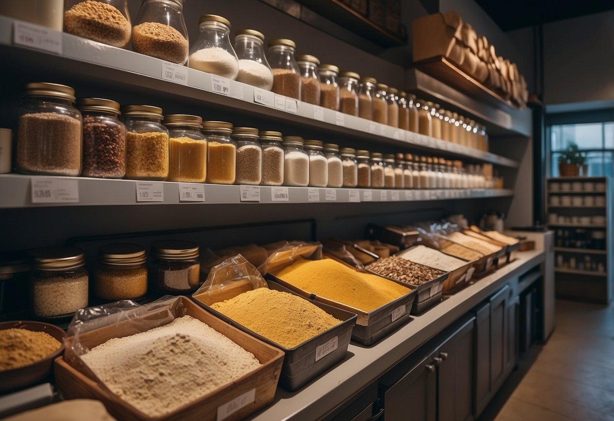 A colorful display of baking ingredients and tools at Redman by Phoon Huat in Singapore. Shelves stocked with flour, sugar, and baking supplies