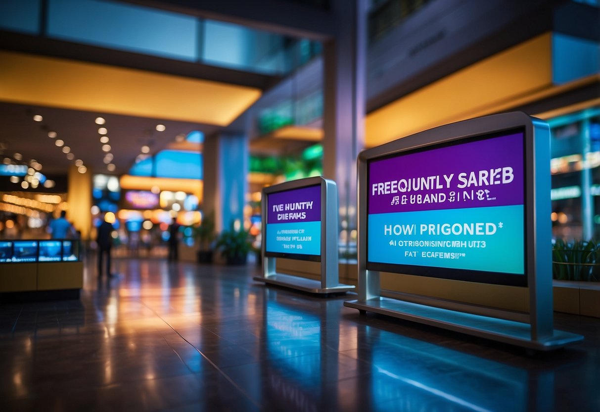 A colorful digital display shows "Frequently Asked Questions Singapore 4D Live" with vibrant graphics and clear text