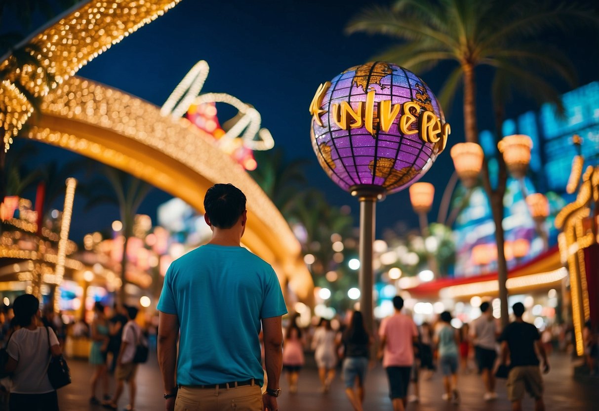 Universal Studios Singapore buzzes with excitement as visitors enjoy thrilling rides and live entertainment. Bright lights and colorful attractions create a lively atmosphere