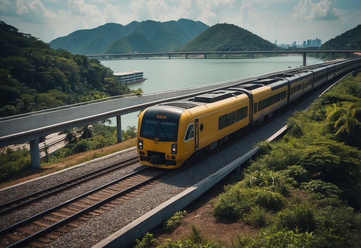 A train crossing the causeway from Singapore to Malaysia