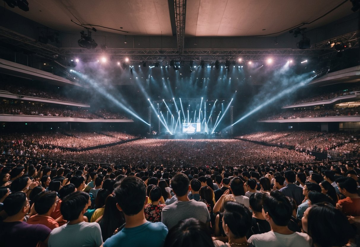 The crowd at the Singapore concert eagerly asks questions