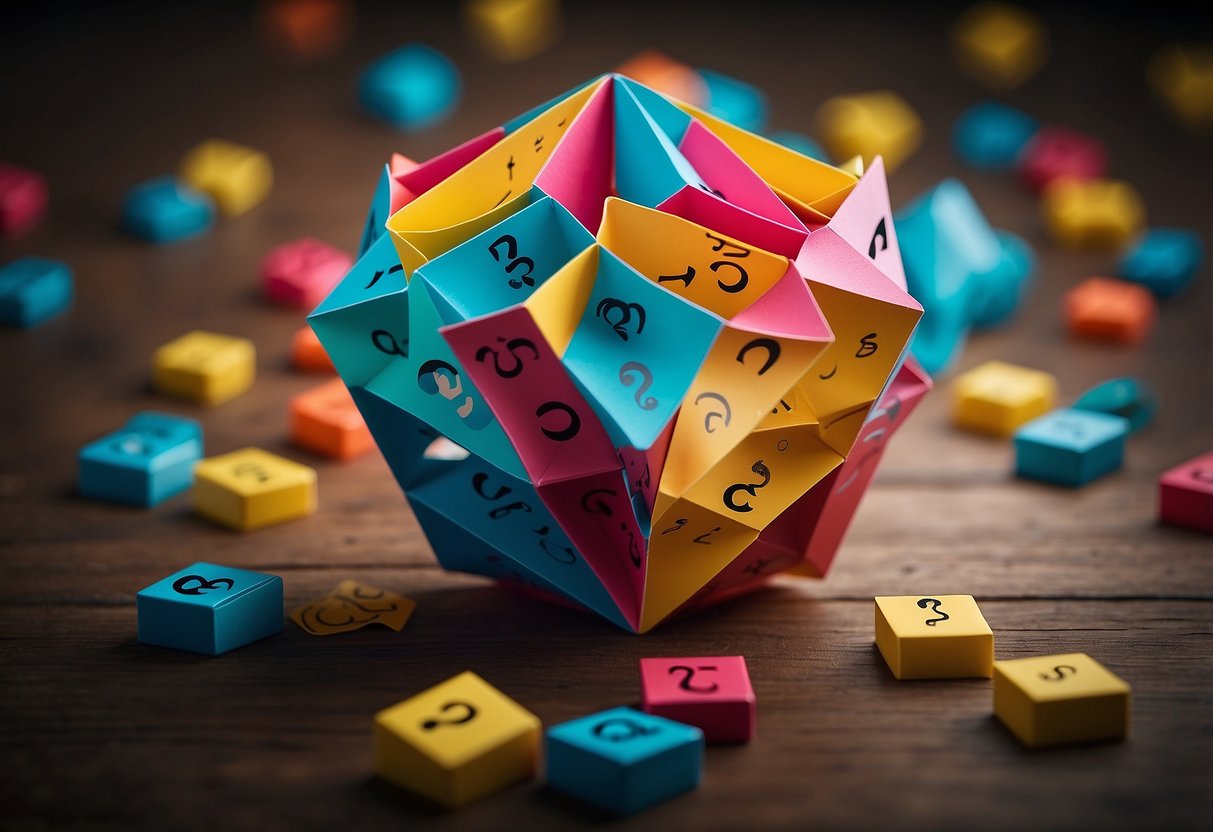 A colorful chatterbox surrounded by floating question marks