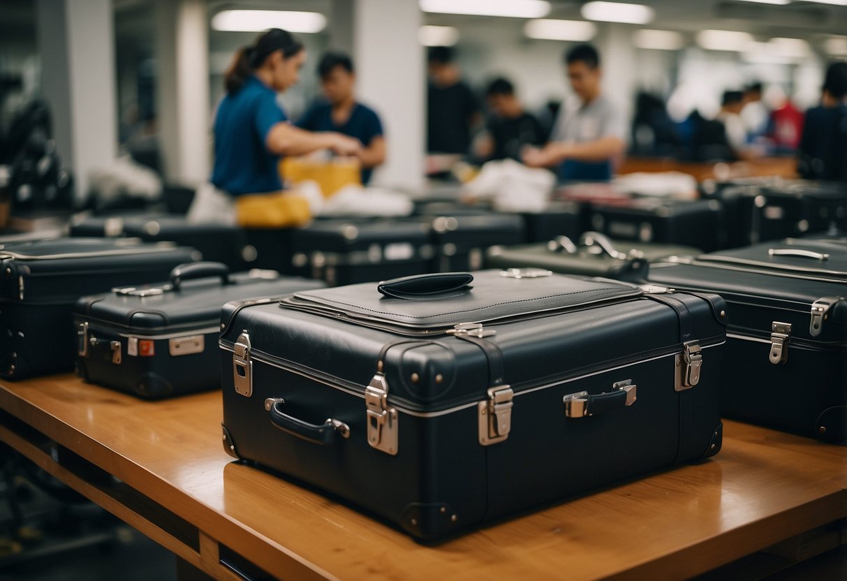 Luggage being repaired at a workshop in Singapore