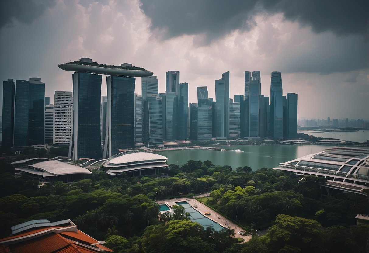The air in Singapore is thick and heavy with humidity, causing the surrounding buildings and landscape to appear hazy and blurred