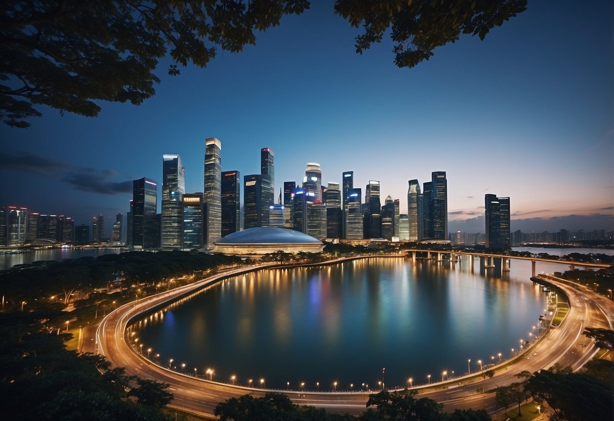 The bustling city of Singapore with iconic landmarks and skyscrapers, showcasing the modern and dynamic business hub of Salesforce's presence