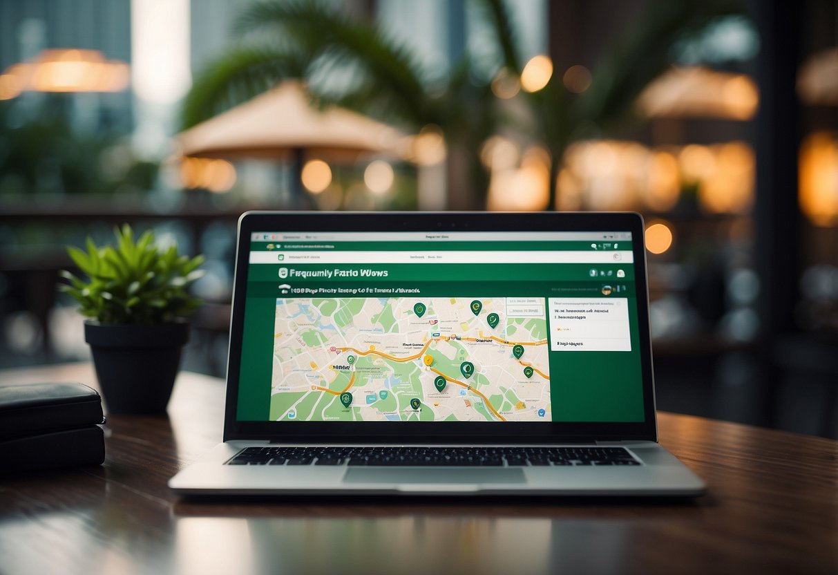 A computer screen displaying the "Frequently Asked Questions" page on TripAdvisor Singapore's website, with a stylized map of Singapore in the background