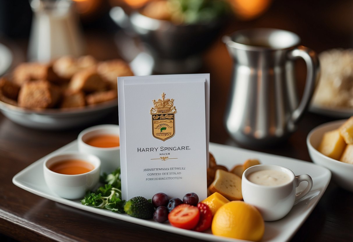 A stack of FAQ cards with "Harry's Singapore" logo, surrounded by diverse food and drink items