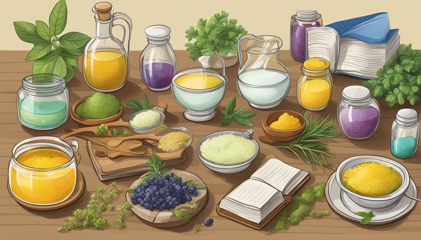 A table filled with natural remedies and recipe books for allergy relief