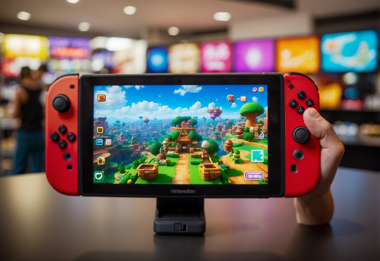 A colorful digital marketplace with vibrant game covers and icons displayed on a screen, showcasing the variety of games available on the Nintendo eShop in Singapore