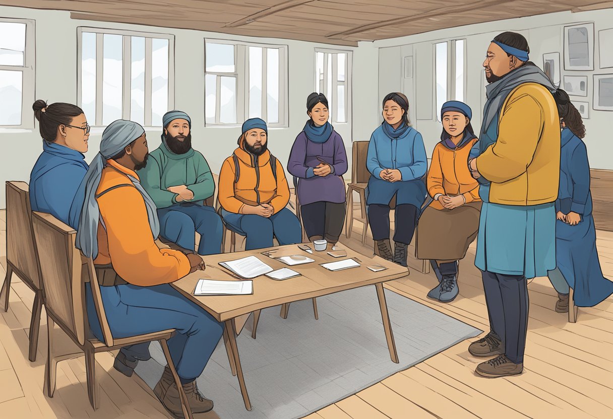 A group of people engage in a SAMI leadership training, discussing and learning through interactive activities and presentations