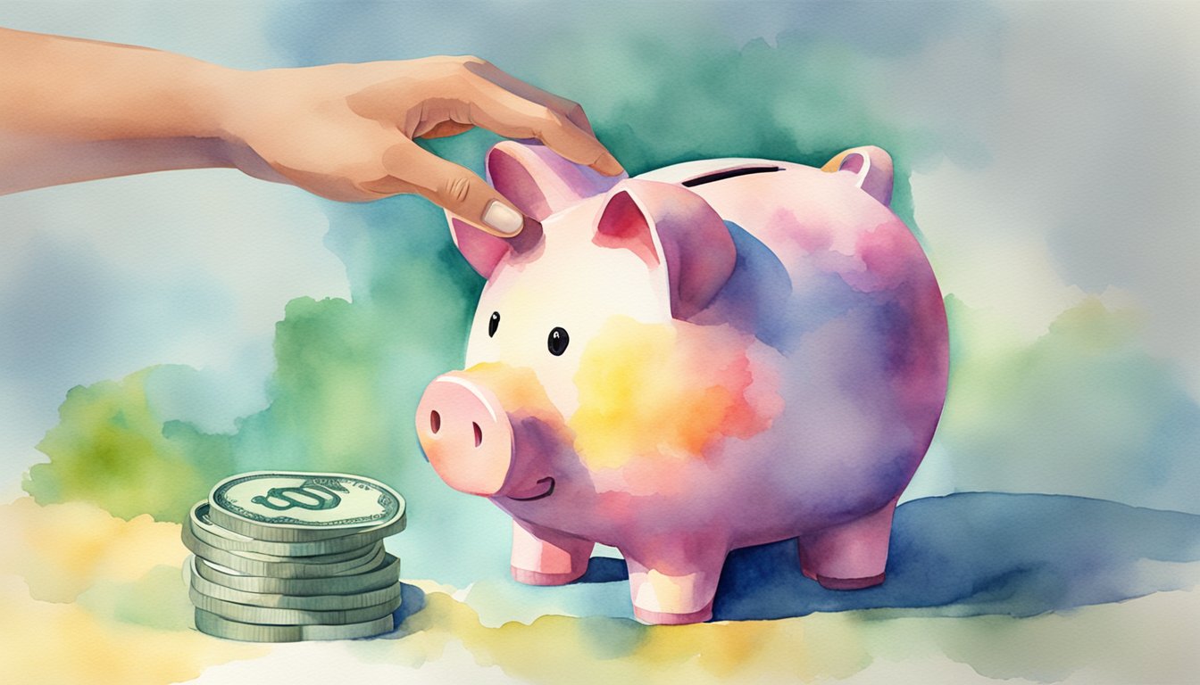 A hand reaching into a piggy bank, removing money