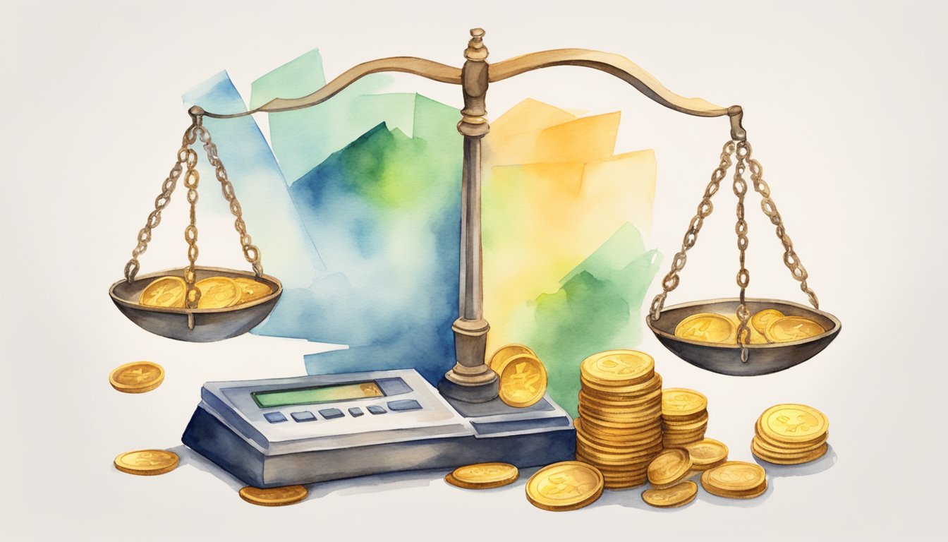 A scale balanced with coins on one side and a stack of bills on the other, symbolizing the concept of coinsurance in insurance claims and losses