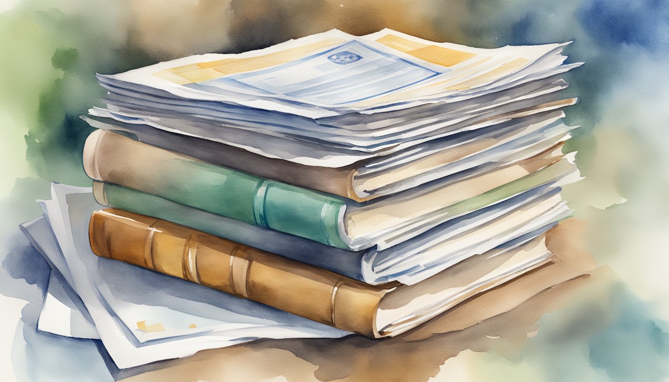 A stack of insurance documents surrounded by a shield, representing comprehensive coverage