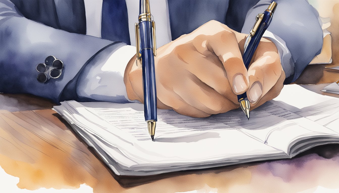 A pen signing a contract with a bold stamp of "Adhesion" in the background