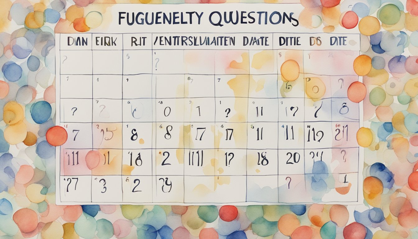 A calendar with the words "Frequently Asked Questions Expiration Date" circled in red, surrounded by question marks and a sense of urgency