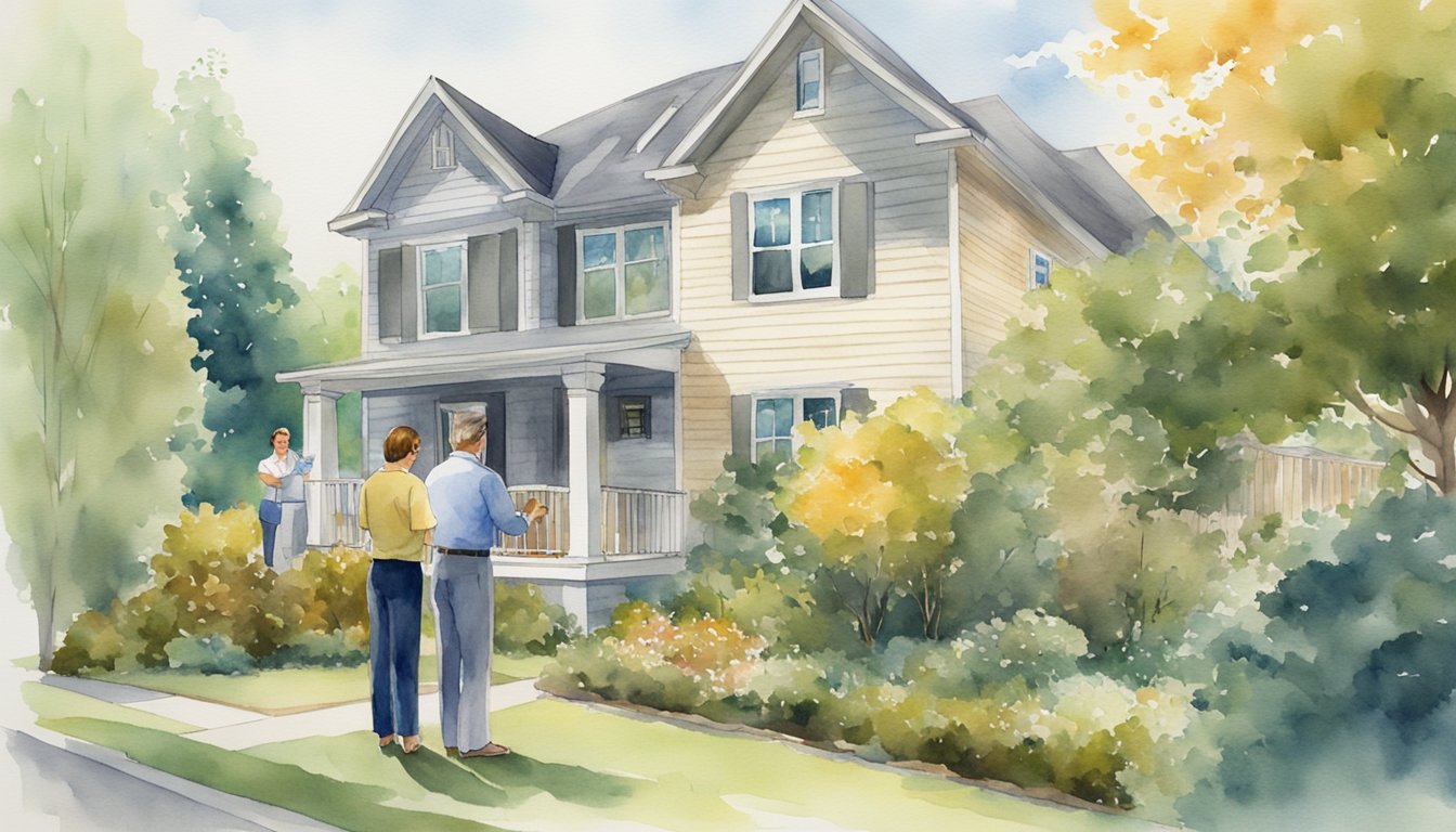 A homeowner watches as an insurance agent places a new policy on their property, replacing the previous one