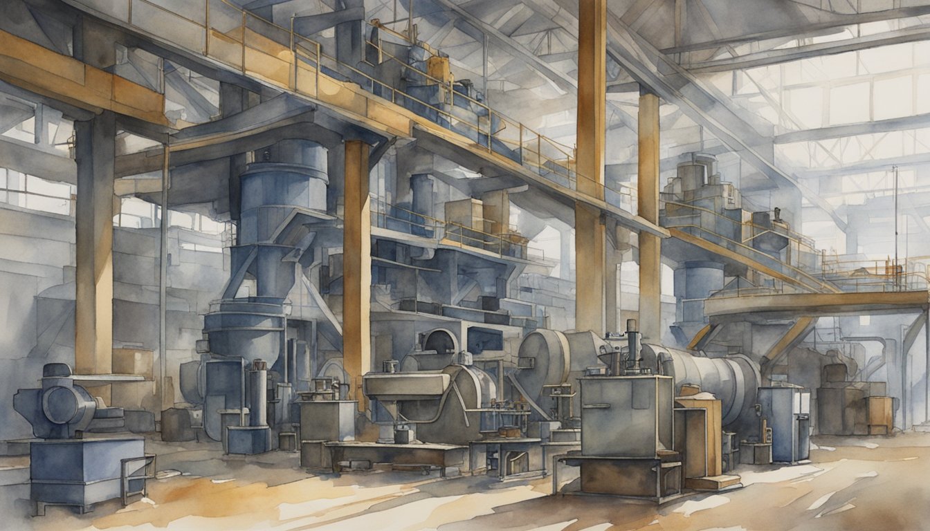 Machinery sits idle in a deserted factory.</p><p>Dust collects on unused equipment, while the once bustling production line remains motionless