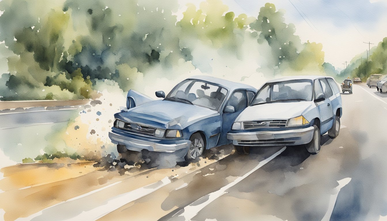 A car accident with two vehicles colliding on the road, with no obvious fault or blame.</p><p>Both drivers appear to be unharmed