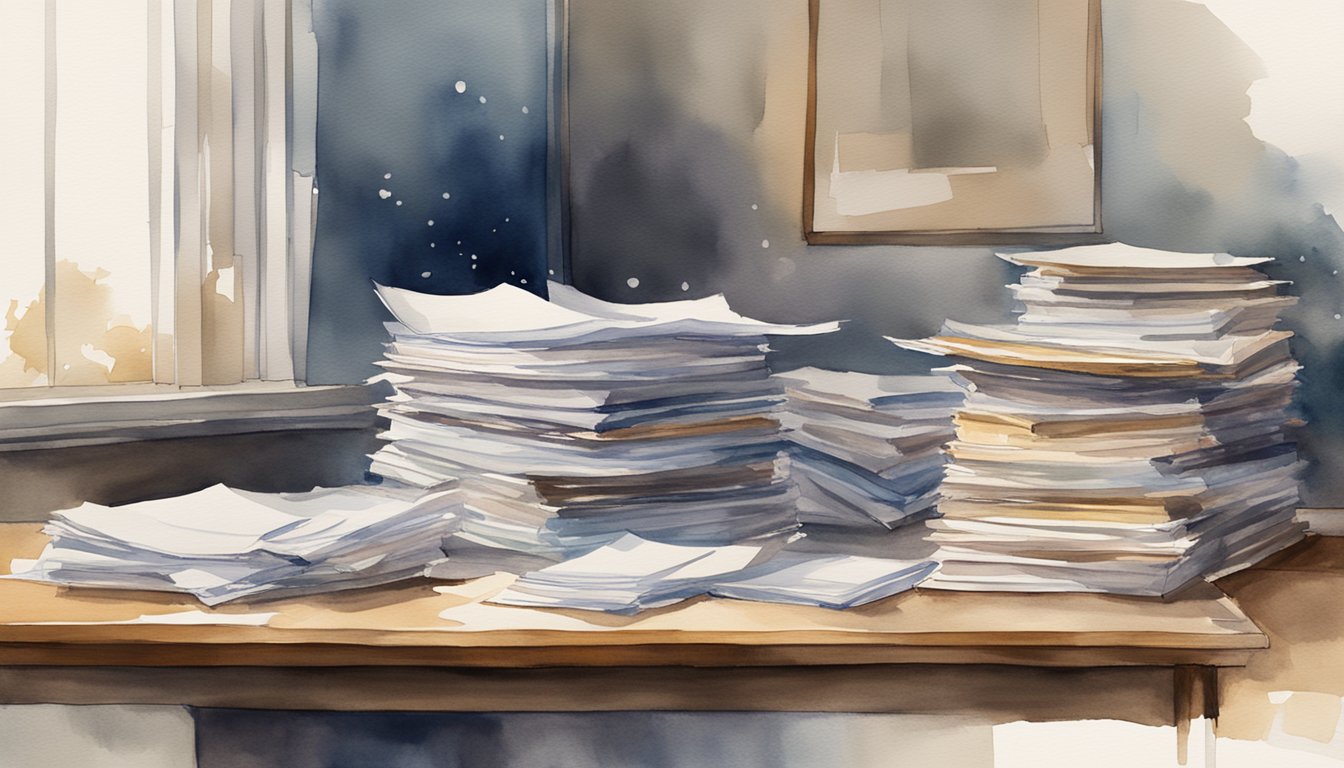 A stack of expired contracts marked "Nonrenewal" sits on a desk, surrounded by scattered paperwork and a solemn atmosphere