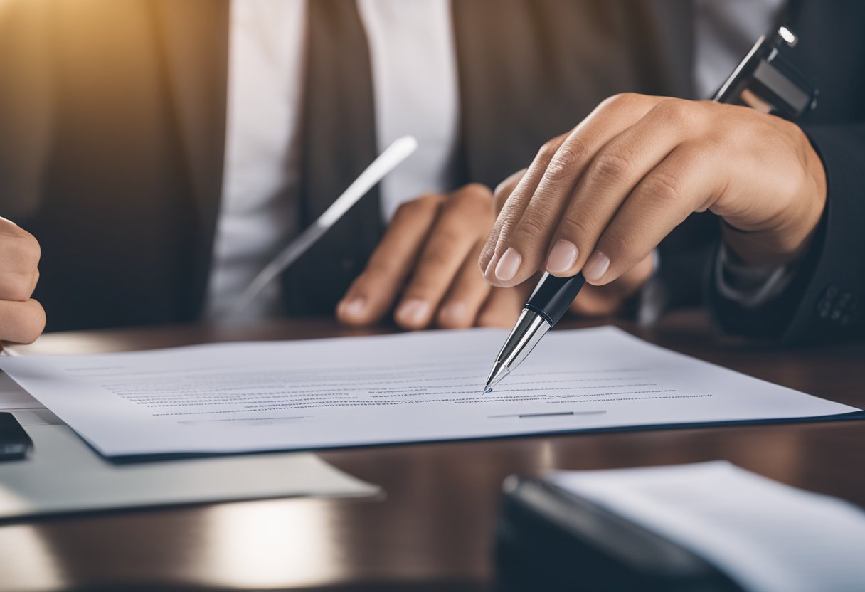 A 1099 worker signing a contract with legal documents and a shield symbolizing protection