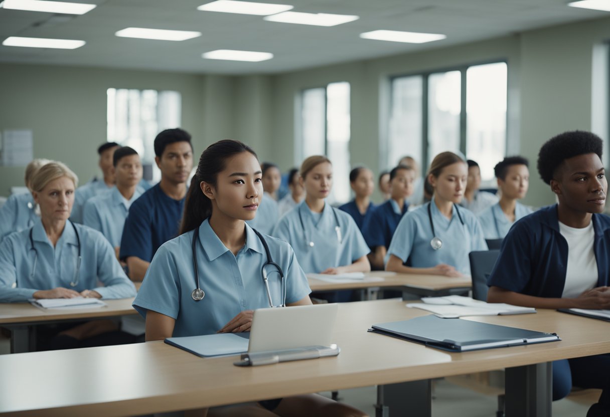 A group of candidates undergo rigorous physical and mental tests in a training facility, while recruiters observe and evaluate their performance