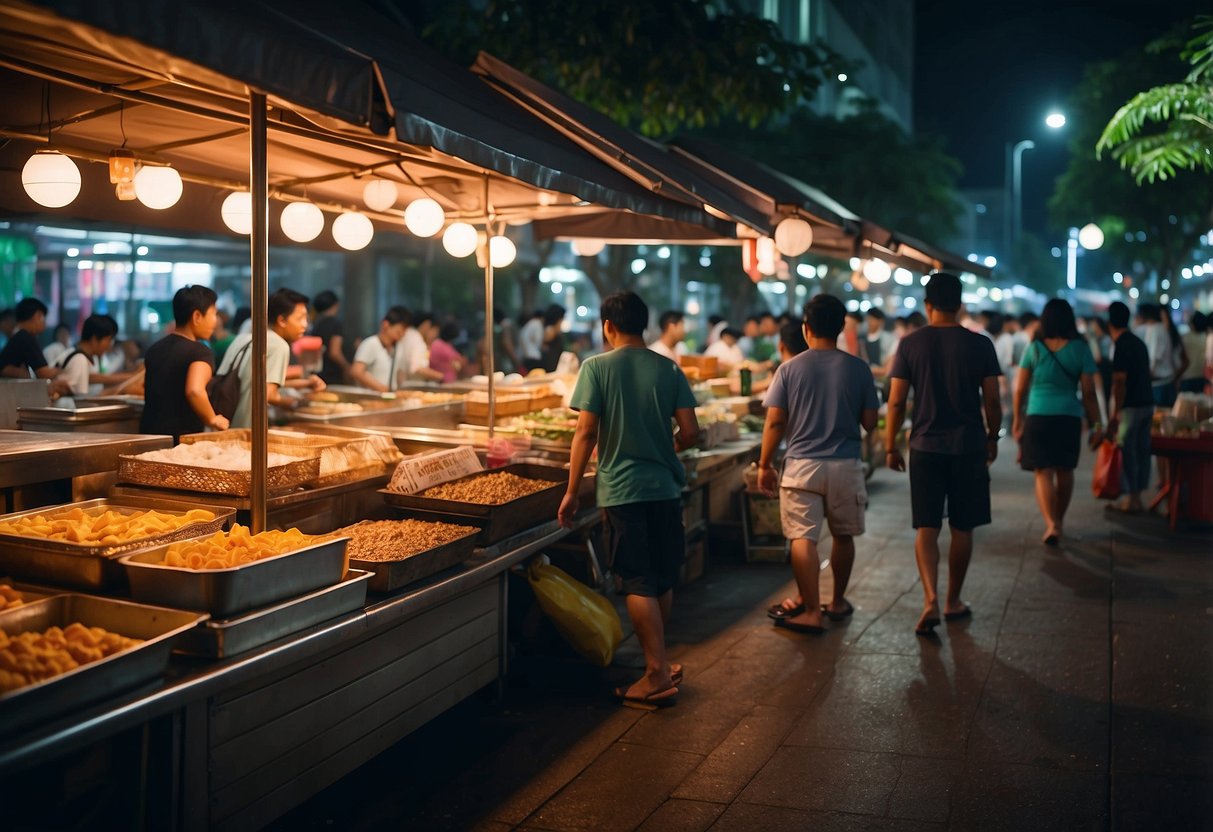 Colorful stalls and aromatic food vendors line the bustling night market in Singapore, offering an array of local cuisine and unique shopping experiences
