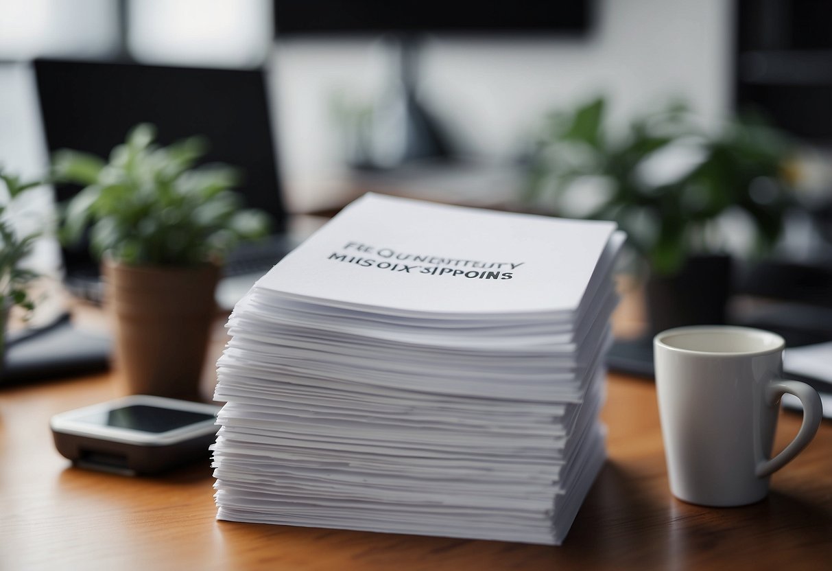 A stack of FAQ sheets with the title "Frequently Asked Questions Misumi Singapore" on a clean, organized desk