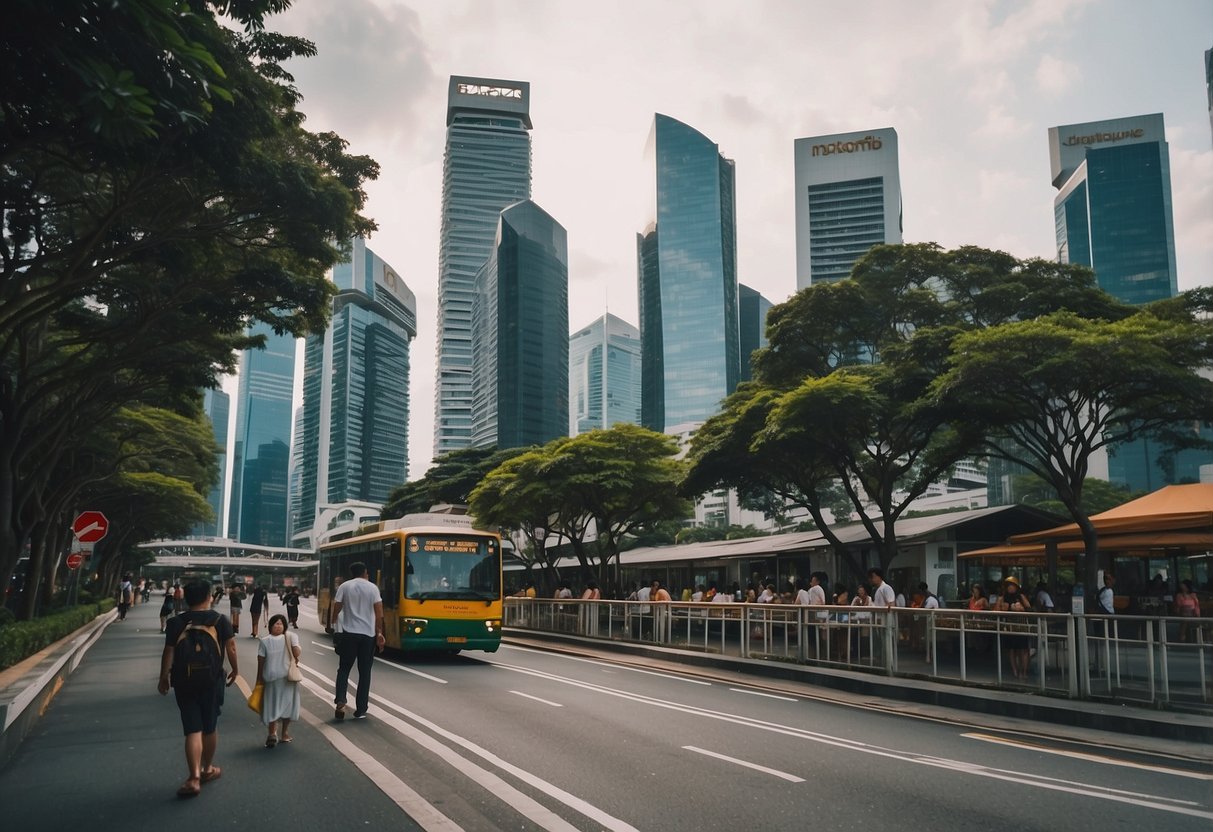 The bustling streets of Singapore city with iconic landmarks and diverse cultures
