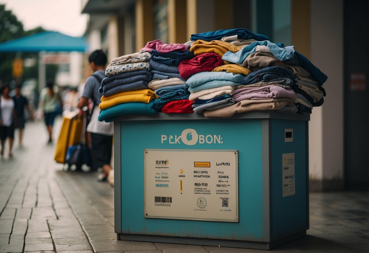 A collection box overflows with donated clothes in Singapore