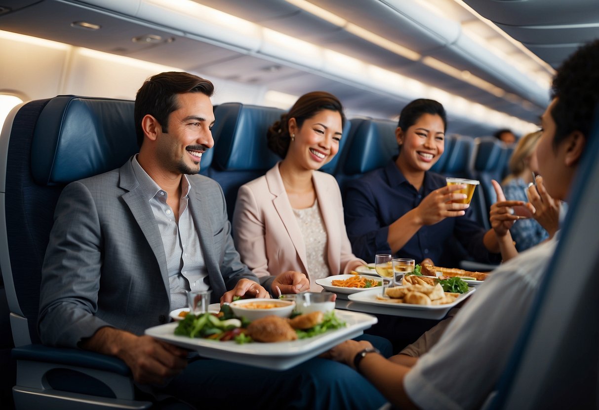 Passengers enjoying in-flight entertainment, meals, and comfortable seating on a Singapore to Brisbane flight
