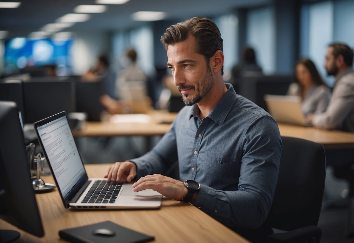 A person receives an email confirming their visa extension request. They gather necessary documents and head to the immigration office for further processing
