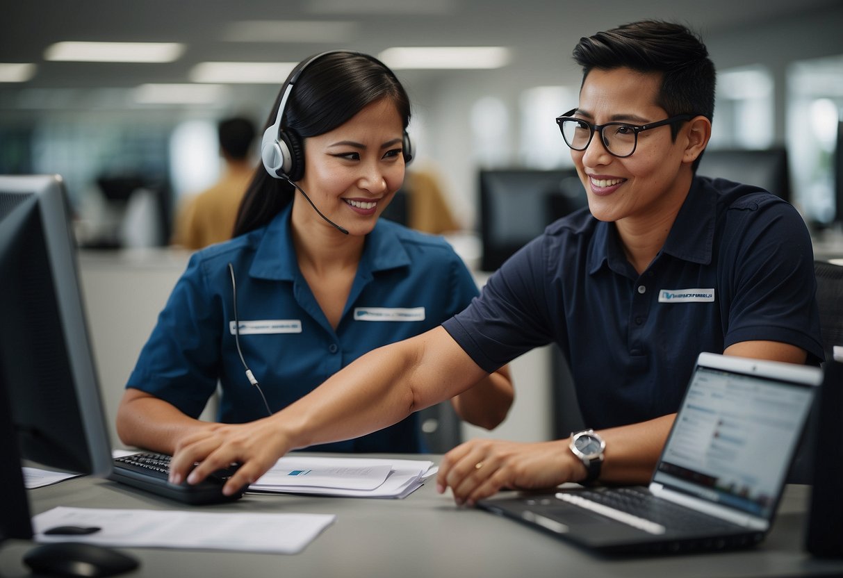 A customer service representative assists a client with product inquiries and support at RS Components Singapore