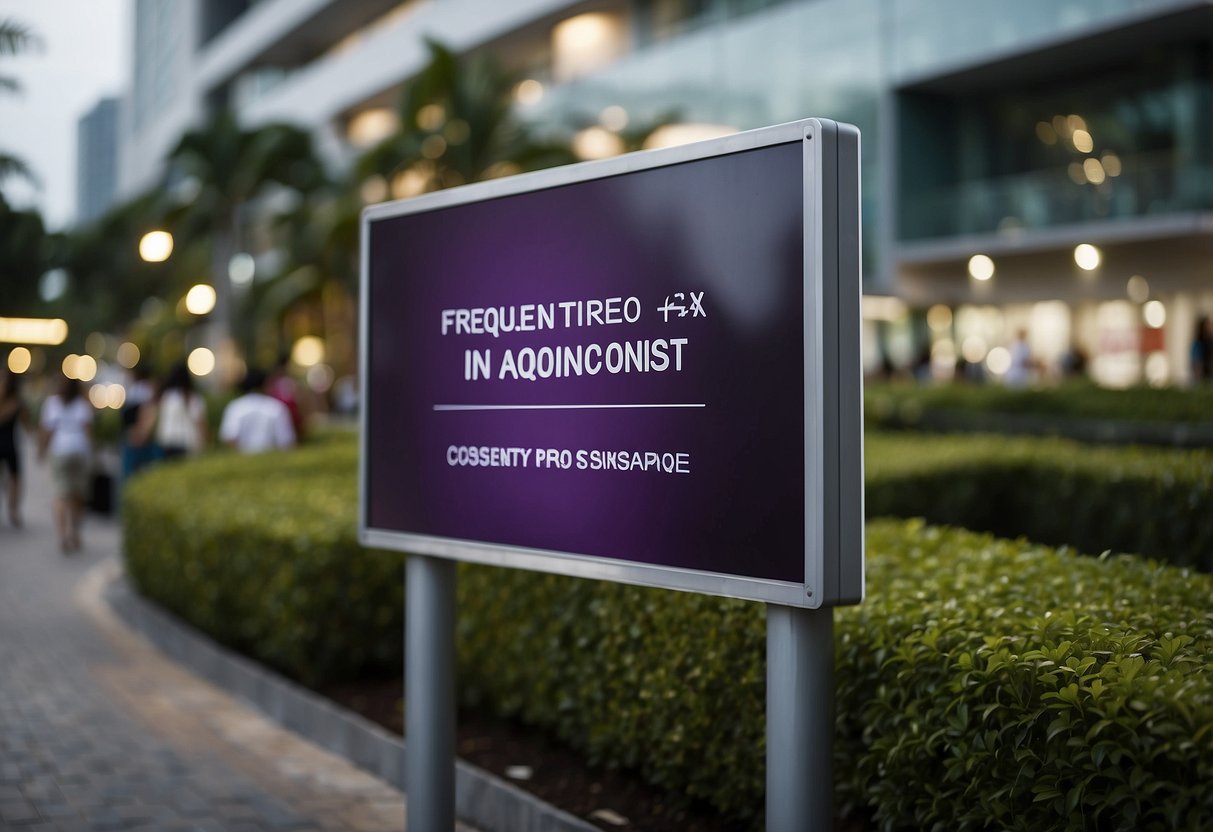 A signboard with "Frequently Asked Questions: Age of Consent in Singapore" displayed prominently
