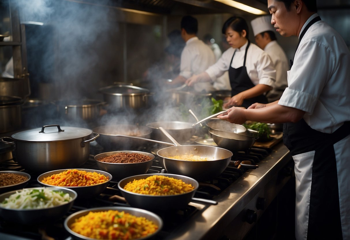 In Bok's Kitchen, sizzling woks, steaming pots, and colorful ingredients create a vibrant and bustling atmosphere. The aroma of spices fills the air as chefs skillfully prepare dishes