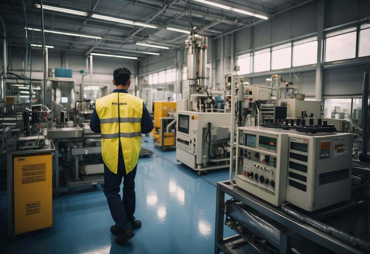 ExxonMobil Singapore's facility with industrial equipment, workers, and a clean, organized environment, showcasing community impact and career opportunities