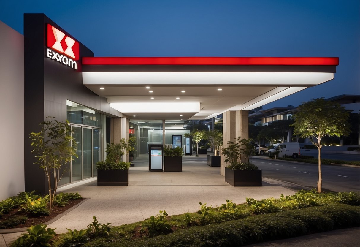 ExxonMobil Singapore FAQ page: logo, contact info, search bar, list of questions and answers, clean and professional layout