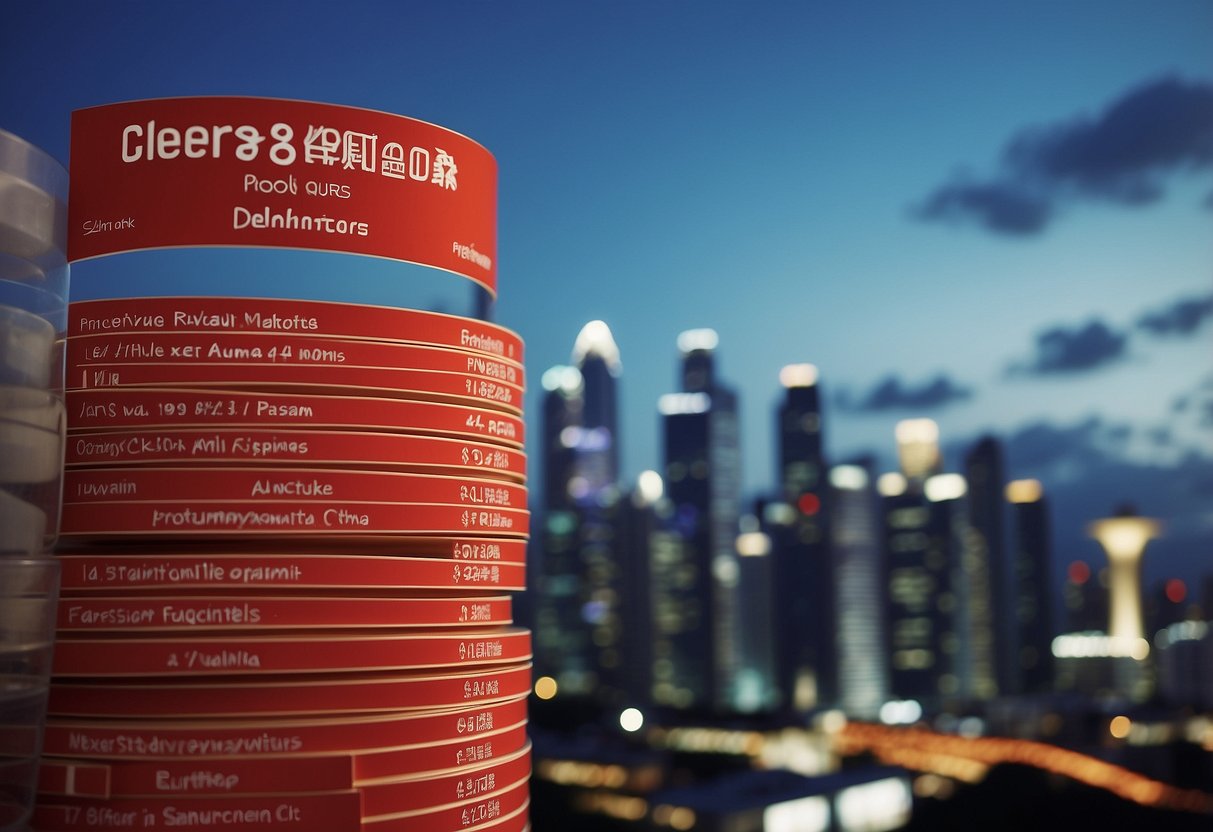 A stack of cherry-themed FAQ cards with the Singapore skyline in the background