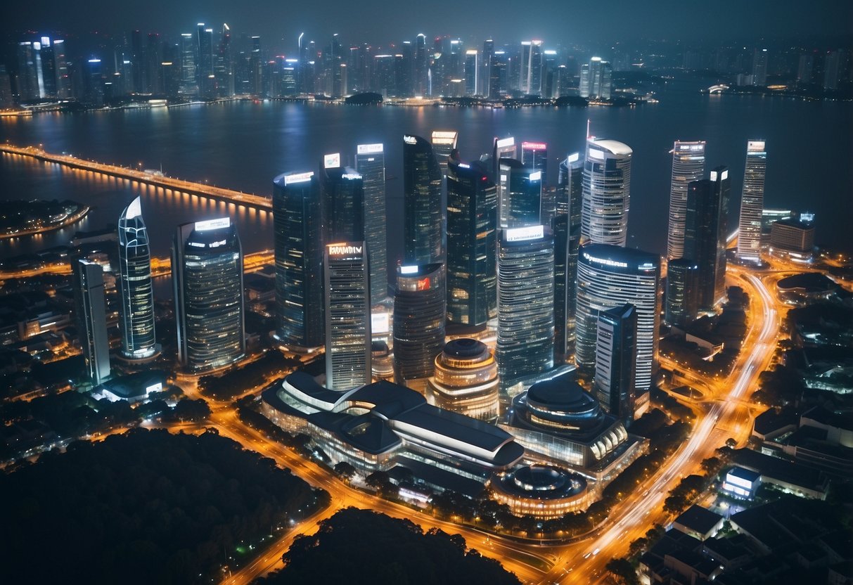 A bustling cityscape with iconic landmarks and bustling streets, showcasing the vibrant energy of Singapore