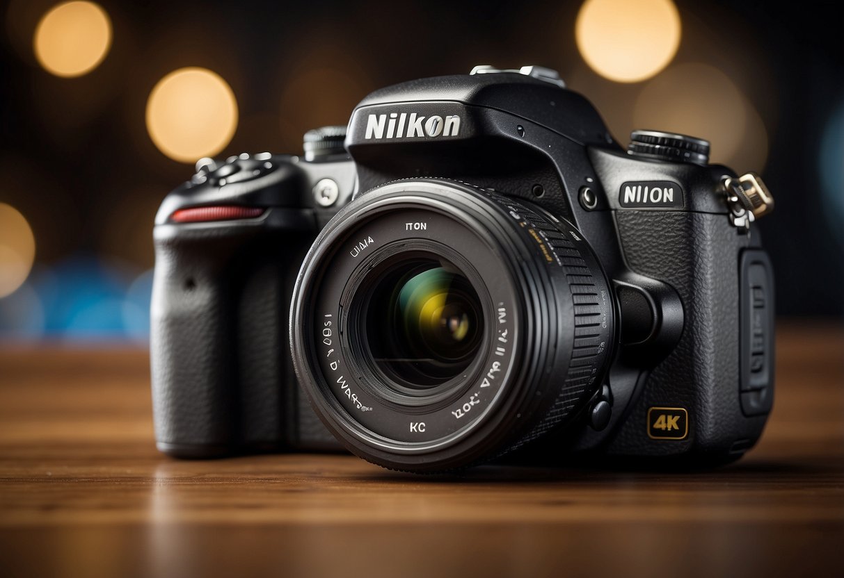 A camera with the Nikon logo surrounded by various frequently asked questions in a clean and modern setting
