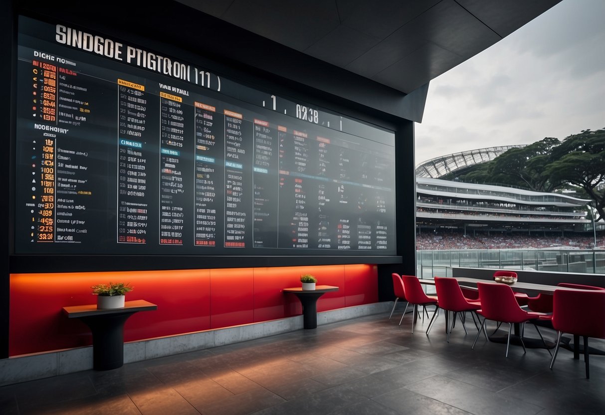 The Formula 1 Singapore timetable displays race events and times in a sleek, modern layout with bold, clear typography and vibrant colors