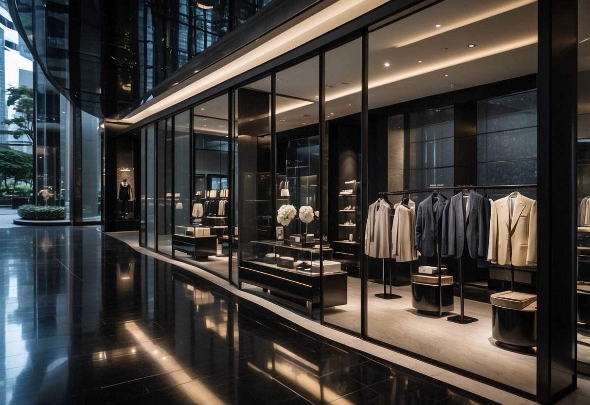 The elegant Giorgio Armani boutique in Singapore, with sleek storefront and luxurious interior, exudes sophistication and modernity