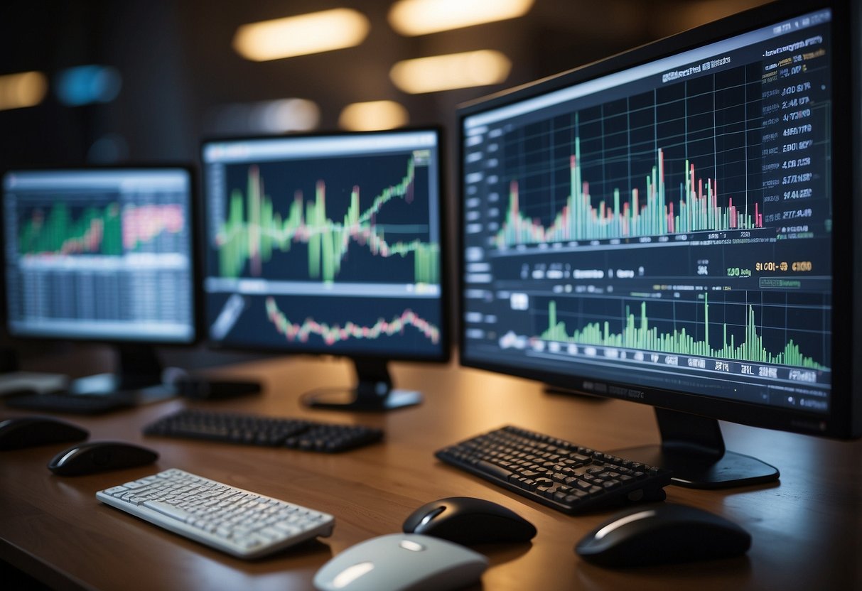 A group of top Singapore dividend stocks displayed on a computer screen, with financial charts and graphs in the background