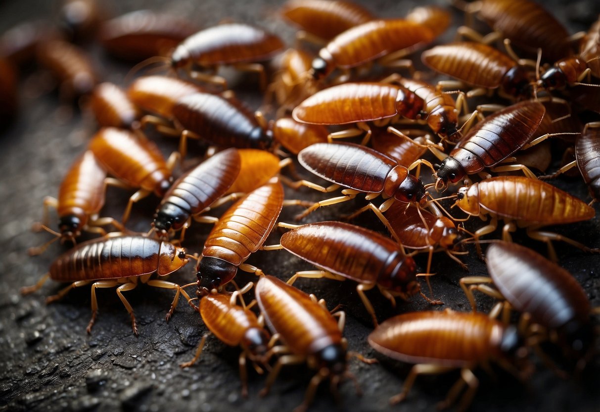 Cockroaches gather near food scraps and damp areas. Pest control can eliminate roaches