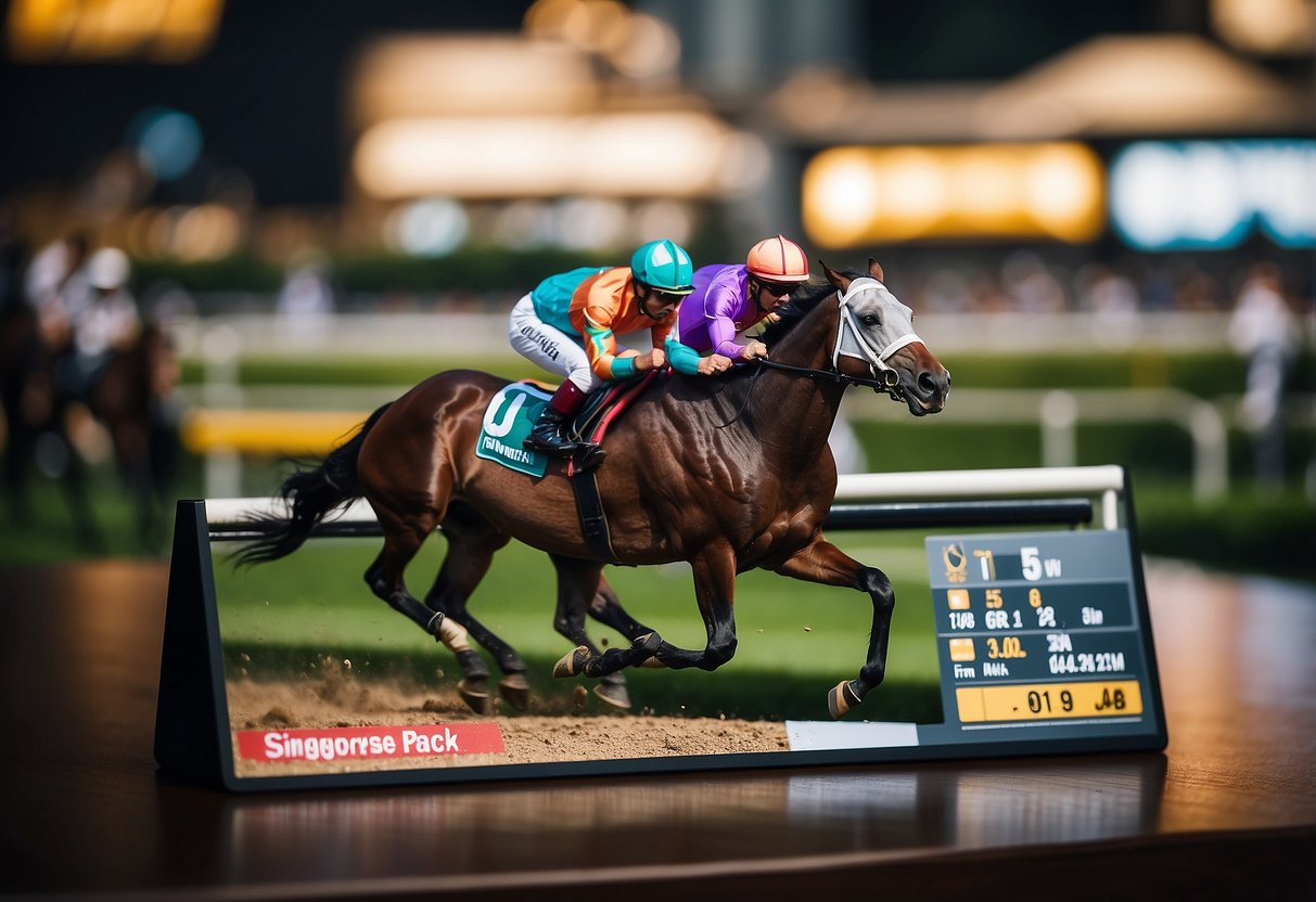 The Singapore horse race card is displayed on a table, with colorful and detailed information about the upcoming races