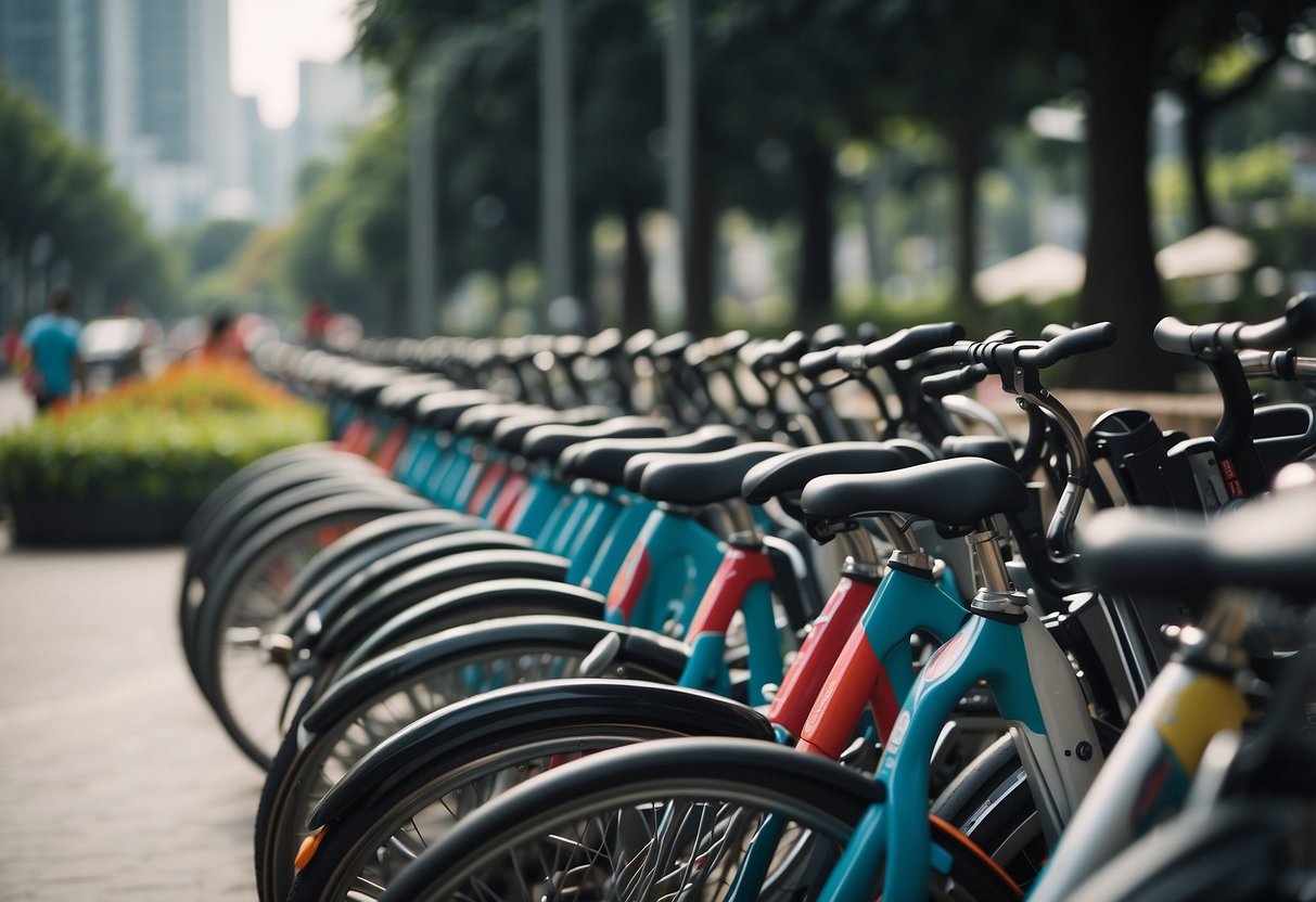 People selecting bikes from various bike sharing stations in Singapore