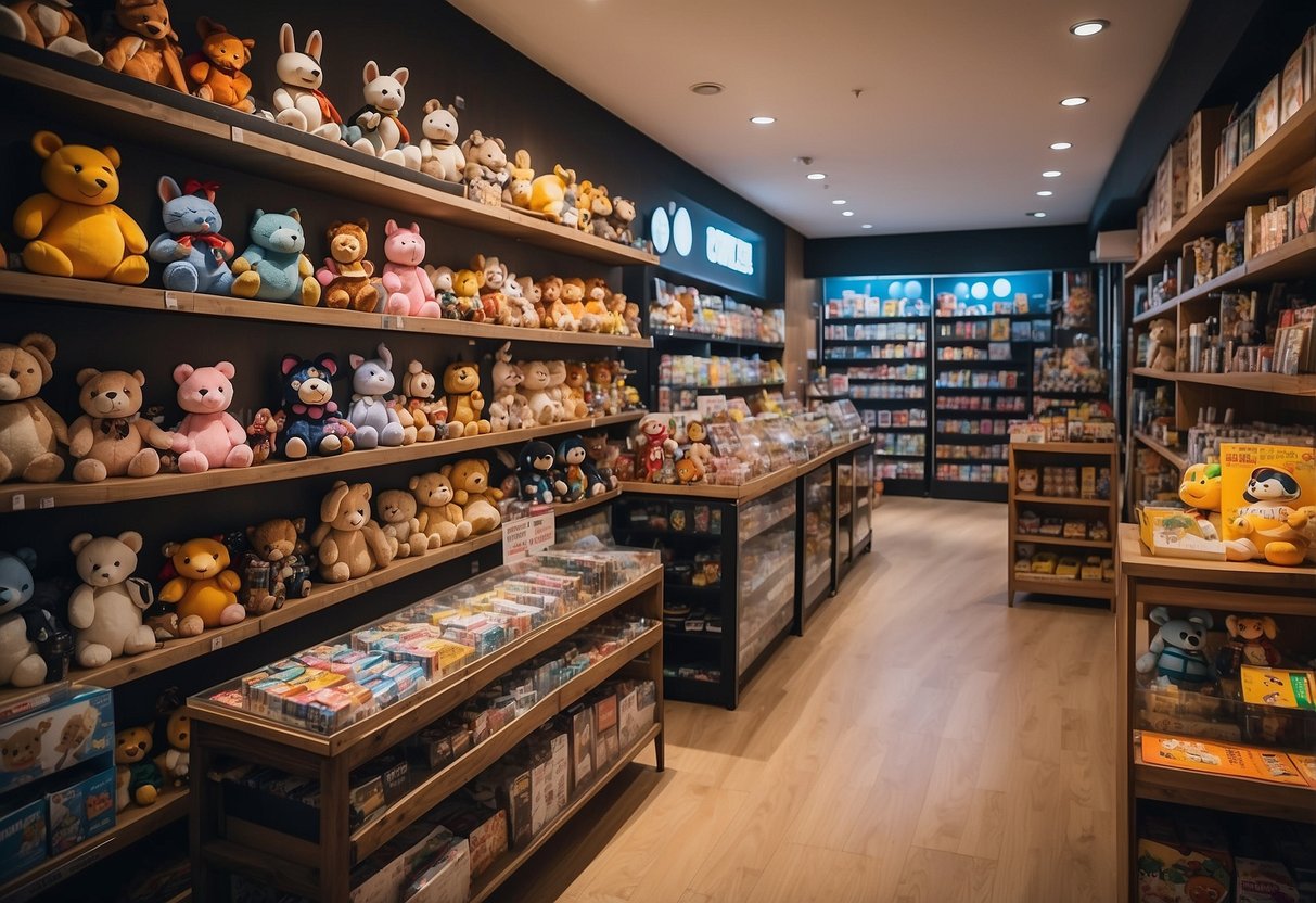 An anime shop in Singapore displays shelves of must-have products and collectibles, including figurines, posters, and plush toys