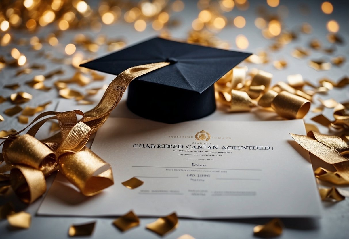 A celebratory scene with confetti and a diploma, showcasing the achievement of becoming a Chartered Accountant in Singapore