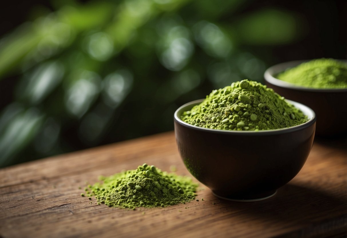 A cup of matcha sits on a wooden table, emitting a vibrant green color. The earthy aroma fills the air, while the taste is described as a combination of grassy, sweet, and slightly bitter flavors